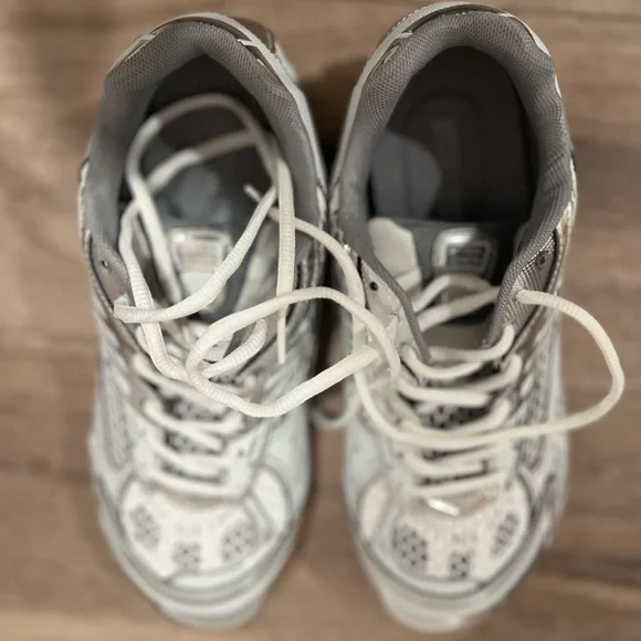 Bottega Style White and Gray Athletic Sneakers - Picture 3 of 6